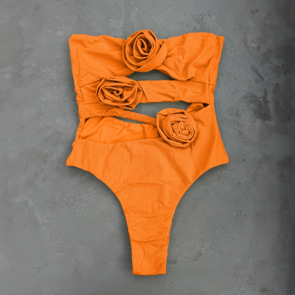 Laurice Orange Seashore Textured One Piece Swimsuit-0
