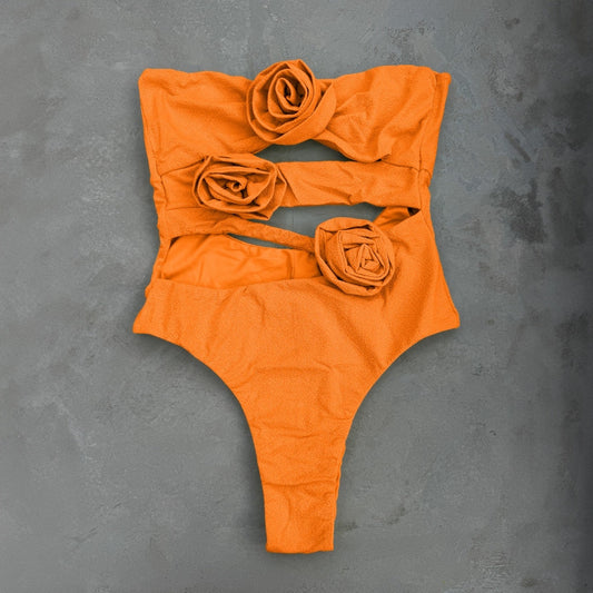 Laurice Orange Seashore Textured One Piece Swimsuit-0