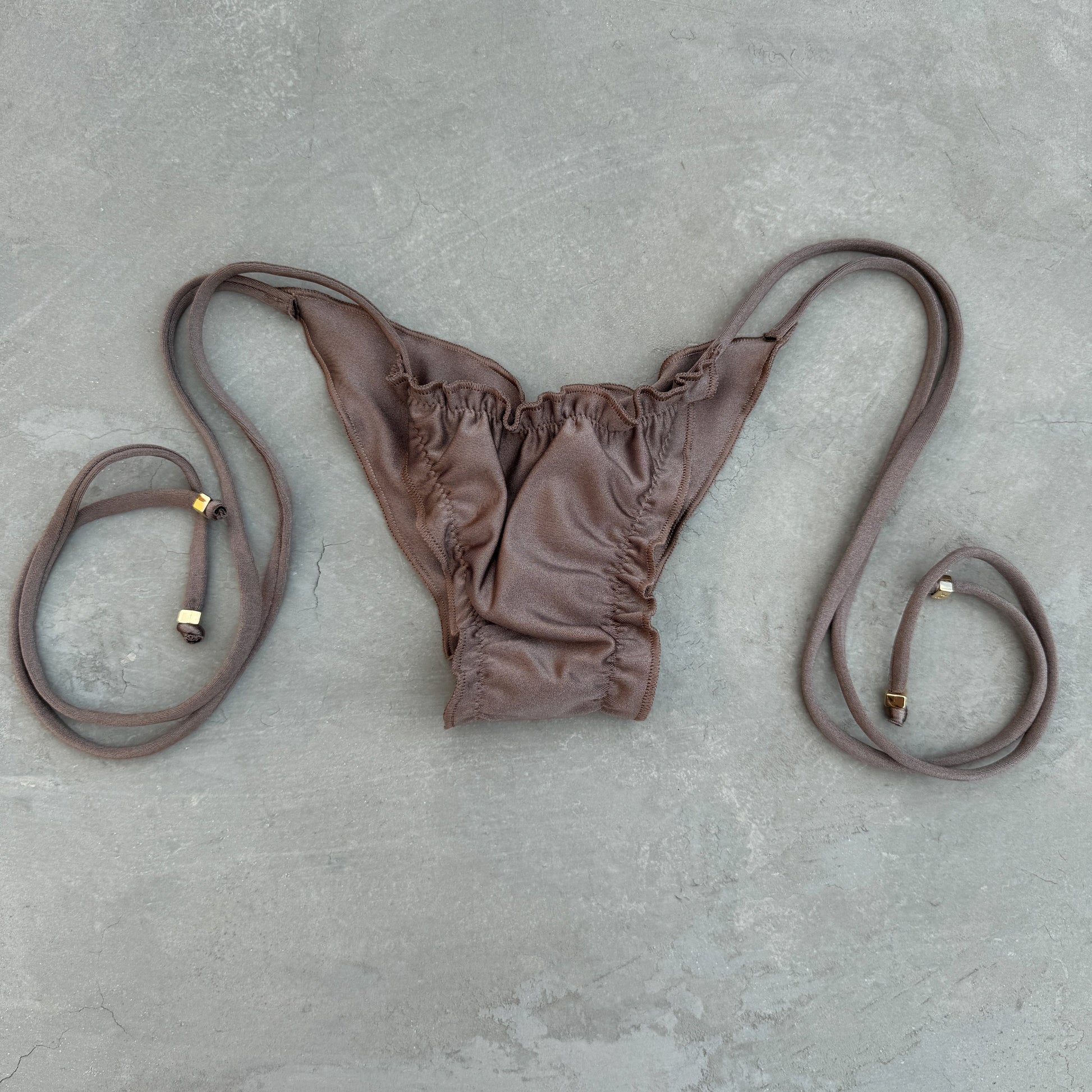 Chestnut Glow Ripple Side Tie Bikini Bottom-0