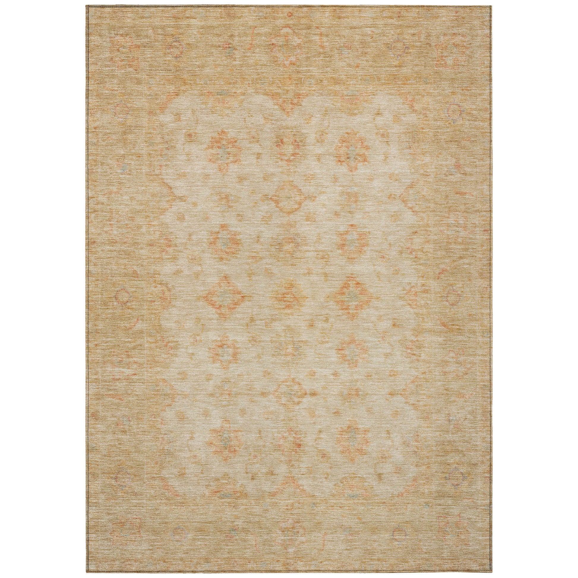 8' X 10' Beige And Rust Floral Medallion Washable Indoor Outdoor Area Rug-1