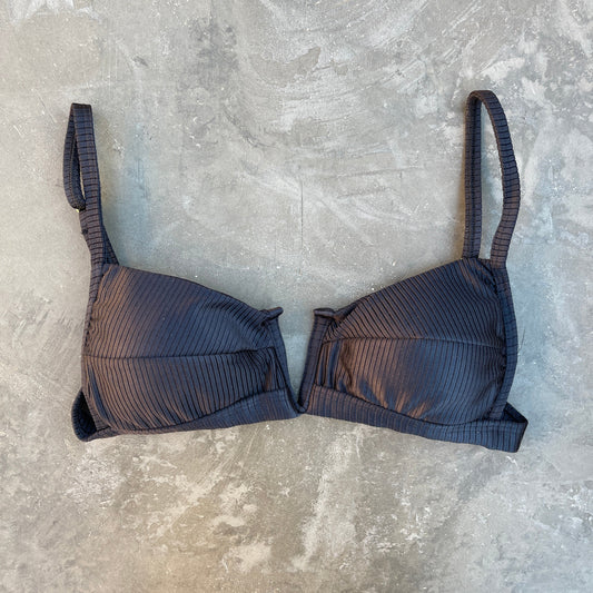 Ribbed Black Squared V Bikini Top-0
